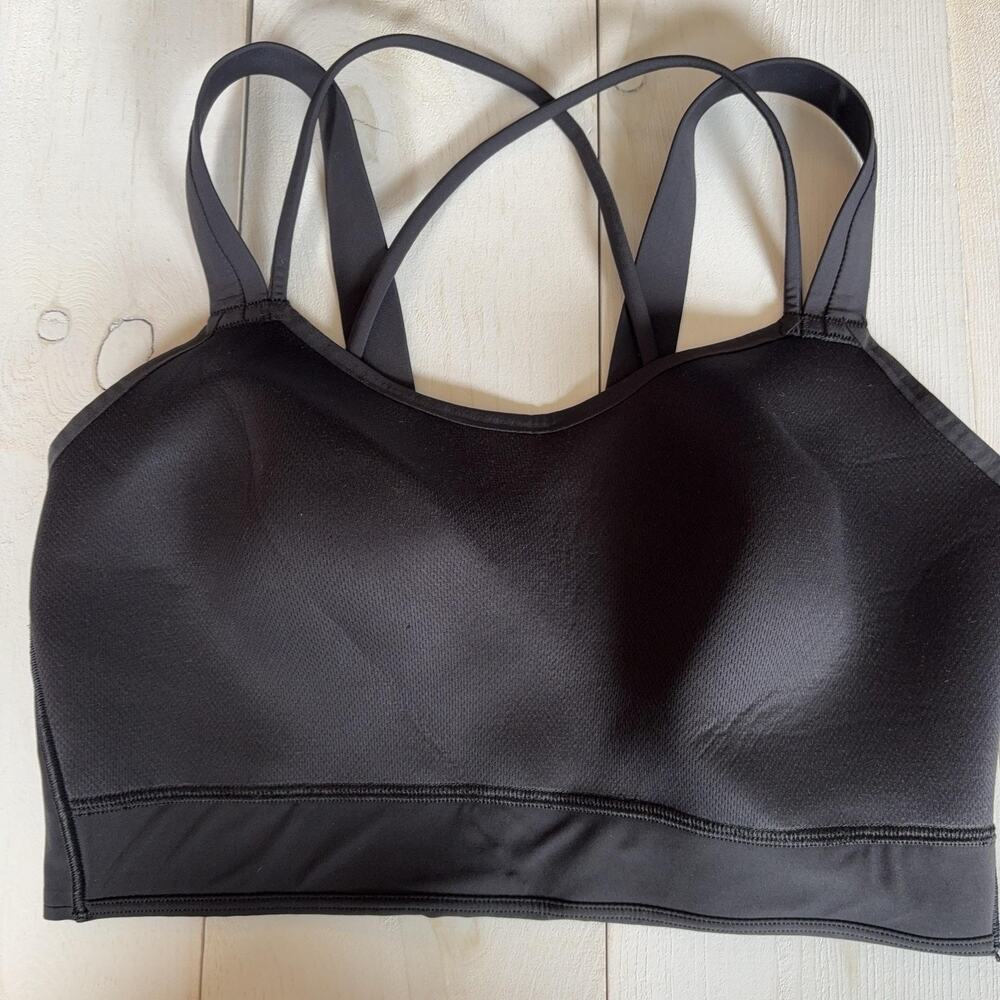 Lululemon Sports Bra Womens Large Black Crossback Longline Stretch Logo Yoga - Picture 3 of 7